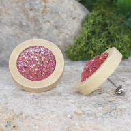 Drewniane kolczyki sztyfty z druzami boho #17