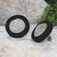 Drewniane czarne kolczyki sztyfty z druzami boho #18