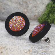 Drewniane czarne kolczyki sztyfty z druzami boho #19