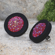 Drewniane czarne kolczyki sztyfty z druzami boho #20