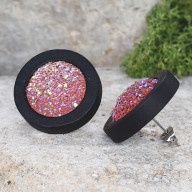 Drewniane czarne kolczyki sztyfty z druzami boho #21