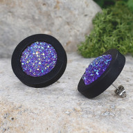 Drewniane czarne kolczyki sztyfty z druzami boho #22