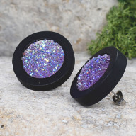 Drewniane czarne kolczyki sztyfty z druzami boho #23