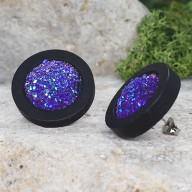 Drewniane czarne kolczyki sztyfty z druzami boho #26