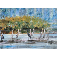 ŻURAWIE PRZECHADZKI OBRAZ AKRYLOWY NA PŁÓTNIE 70X50X2 CM