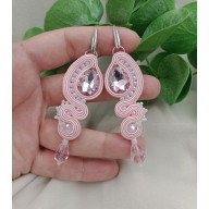 Kolczyki soutache pastelowe różowe, pudrowe klipsy, kolczyki róż, kolczyki sutasz