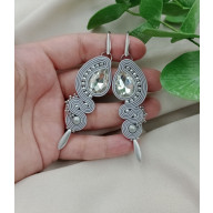 Szare kolczyki sutasz, srebrne klipsy, srebrne kolczyki, długie kolczyki sutasz