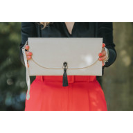 Beżowa kopertówka, kremowa torebka z czarnym chwostem, kopertówka ivory