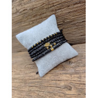 BRANSOLETKA NA CZARNYM SZNURKU CZERŃ I ZŁOTO HEMATYT