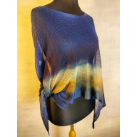 Lniane ponczo w kolorze granatowym, malowane ręcznie