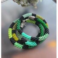 NASZYJNIK ZIELONY WĄŻ SZNUR KORALIKOWY