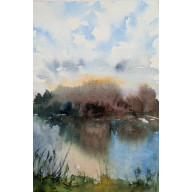 Jezioro - pejzaż, akwarela