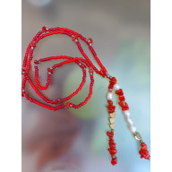 NASZYJNIK CZERWONE KORALE DŁUGIE KORALOWIEC PERŁY I HEMATYT 25.153