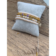 BRANSOLETKA NA SZNURKU NUDE I ZŁOTE KORALIKI 25.16