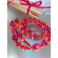 NASZYJNIK CZERWONE KORALE DŁUGIE KORAL KORALOWIEC PERŁY