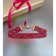 Bransoletka Tkana Czerwona Z Koralików