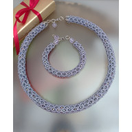 NASZYJNIK SZNUR KORALIKOWY Z KRYSZTAŁKÓW Z BRANSOLETKĄ