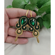 Kolczyki zielone butelkowe szmaragdowe złote soutache sutasz