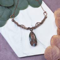 MIEDZIANY NASZYJNIK WIRE WRAPPING Z AGATEM MSZYSTYM #494