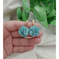 Małe turkusowe zgaszone kolczyki kwiaty kwiatki jedwabne