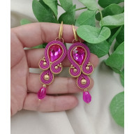 Kolczyki fuksja na wesele, przyjęcie, ślub, różowe kolczyki, klipsy neonowy róż