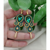 Kolczyki klipsy zielone butelkowe szmaragdowe złote soutache sutasz