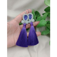 Długie kolczyki z chwostami, fioletowe chwosty klipsy sztyfty soutache sutasz