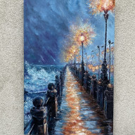 Siła natury. Nocny most i burza.