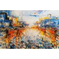 Błękitny port z łodziami...