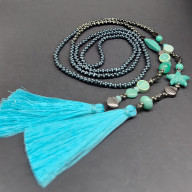 NASZYJNIK DŁUGI SZNUR TURKUSOWA ROZGWIAZDA Z CHWOSTAMI