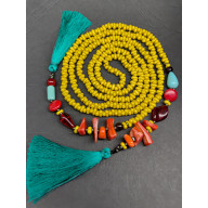 NASZYJNIK DŁUGI SZNUR FANTAZYJNY MASA PERŁOWA Z CHWOSTAMI