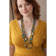 NASZYJNIK DŁUGIE SZNURY BOHO KORALE ŻÓŁTY HOWLIT