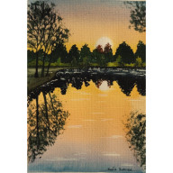 AKWARELA AKWARELKA OBRAZ PT: ZŁOTA GODZINA 13,5 X 19 CM UNIKAT