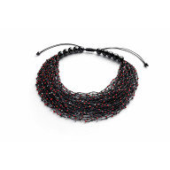 NASZYJNIK DROBNE KORALIKI MGIEŁKA CZARNE I CZERWONE