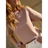 FANTASY / NUDE - BAWEŁNIANY T-SHIRT Z KOLOROWYM ŚCIĄGACZEM