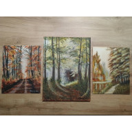 ZESTAW RĘCZNIE MALOWANYCH OBRAZÓW - TRYPTYK LEŚNY, POLSKI PEJZAŻ 1X 40X30CM, 2X 24X30CM