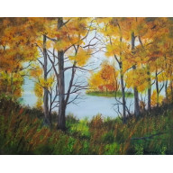 ZESTAW RĘCZNIE MALOWANYCH OBRAZÓW - DYPTYK JESIENNE DRZEWA, POLSKI PEJZAŻ 2X 24X30CM