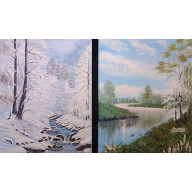 ZESTAW AKRYLOWO-OLEJNYCH OBRAZÓW - DYPTYK KONTRAST ZIMA-LATO - 2X 30X24CM