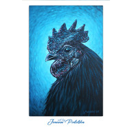 CZARNY KOGUT NA NIEBIESKIM TLE