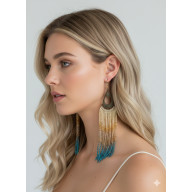 KOLCZYKI FRĘDZLE BOHO LAZUROWA KASKADA