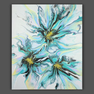 TURKUSOWE KWIATY - OBRAZ AKRYLOWY NA PŁÓTNIE 50X60