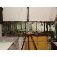 OBRAZ PEJZAŻ LEŚNY NA DREWNIE 140 X 40 CM