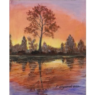 PEJZAŻ AKRYLOWY RĘCZNIE MALOWANY NA PŁÓTNIE W PASTELOWEJ ODSŁONIE - 30X24CM