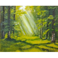 ZESTAW RĘCZNIE MALOWANYCH OBRAZÓW - DYPTYK ŚWIATŁO W LIŚCIACH UWIĘZIONE