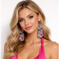 KOLCZYKI KORALIKOWE „PIXEL ART” - NEONOWA ABSTRAKCJA