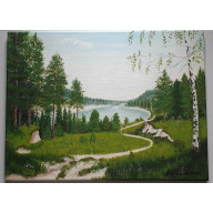 PEJZAŻ AKRYLOWY RĘCZNIE MALOWANY NA PŁÓTNIE W SINĄ DAL - 30X40CM