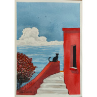 AUTORSKA AKWARELA KOCIA ZADUMA JEDYNY EGZEMPLARZ!