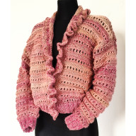 KARDIGAN KRÓTKI SWETER ROZPINANY Z FALBANKĄ