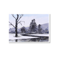 PEJZAŻ Z DRZEWEM - MINIALISTYCZNA AKWARELA A4