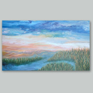ŚWIT NAD MOKRADŁAMI - KRAJOBRAZ, AKRYL NA PŁÓTNIE 40X70